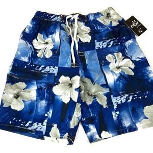 Pacific Surf by Exist Blue Tropical Floral Board Shorts Polyester Mens XXL